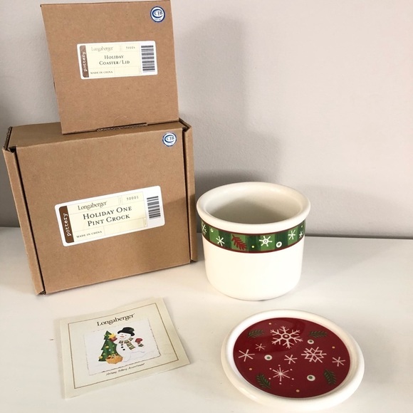 NWT Longaberger Pottery Holiday pint crock with lid - Picture 1 of 8